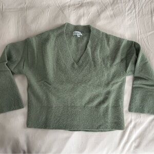 & Other Stories Green Fuzzy Alpaca wool V-Neck Sweater